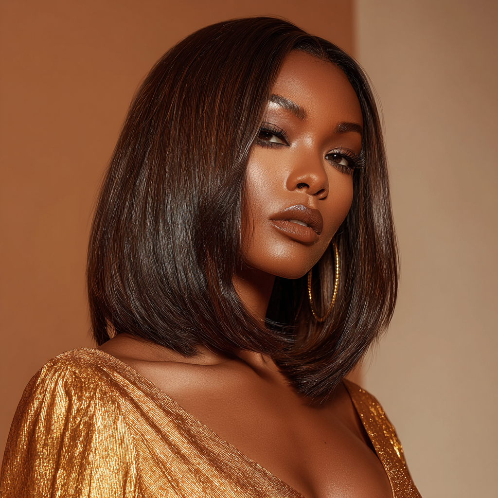 Léna — Bob · Blunt Cut · Caramel Highlight · 12in raw Vietnamese hair wig by Miné Hair