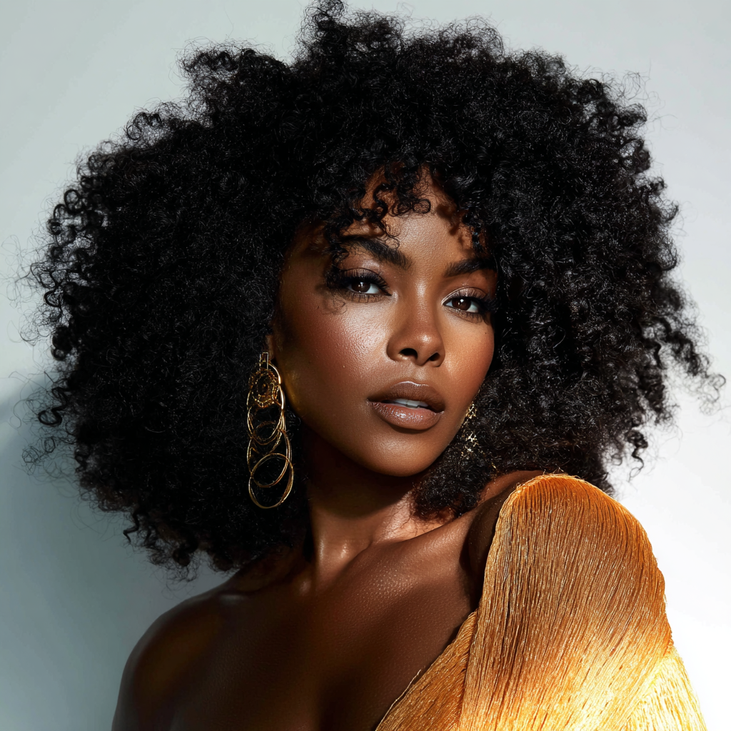 Niara — Deep Curly · Brown Highlight · 22in raw Vietnamese hair wig by Miné Hair